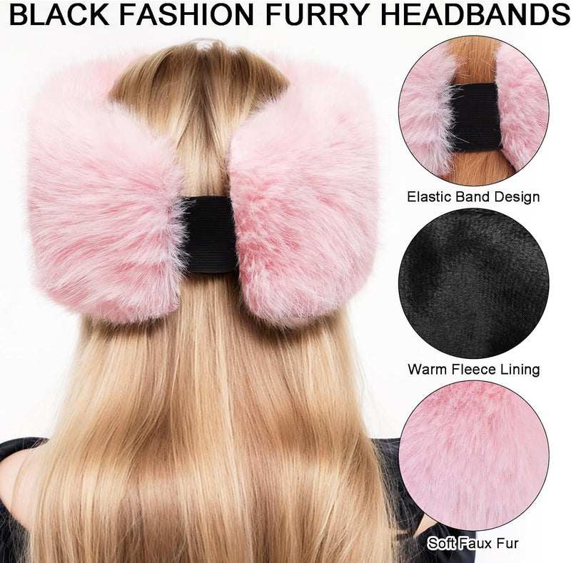 Gvhntk Faux Fur Headband for Women with Elastic Fuzzy Fur Hat Winter Earwarmer Earmuff Furry Headwrap for Cold Weather Ski - Image 2